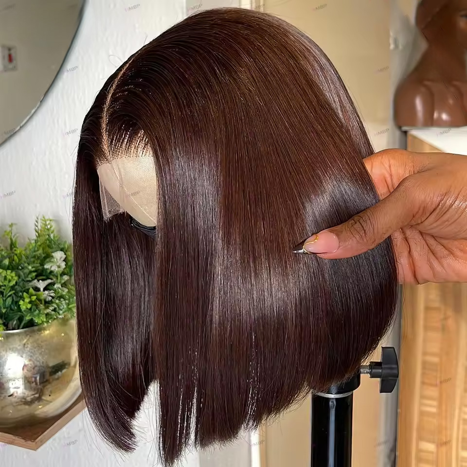 Glueless Wear And Go Human Hair Wig - 13X4 chocolat brun droite Bob perruque