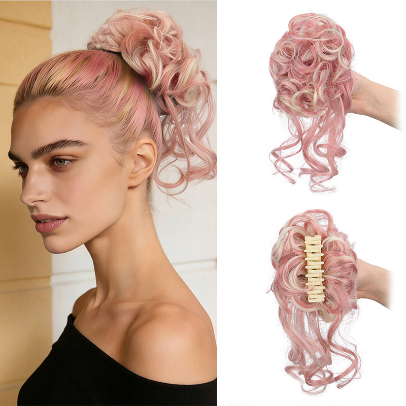 Claw Clip Messy Bun Hair Piece - Chignon synthétique bouclé à pince griffes,