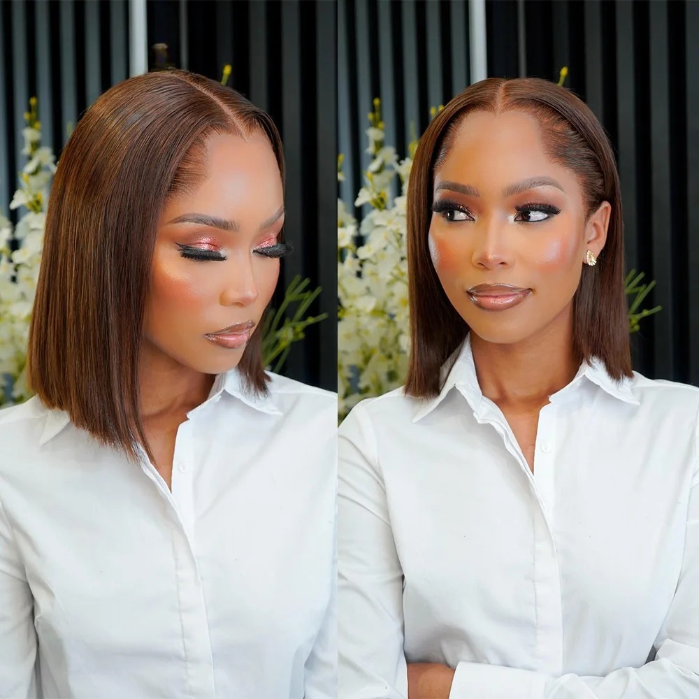 Perruque châtain foncé, perruq - Pre Parted 13X4 Lace Front Bob Wig avis et prix