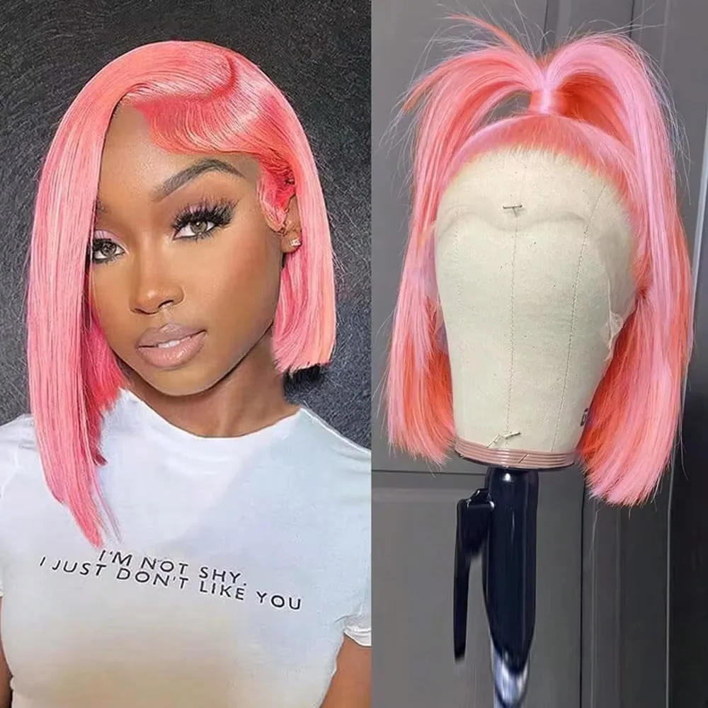 Perruque courte rose de 10 pou - Pre Parted 13X4 Lace Front Bob Wig avis et prix