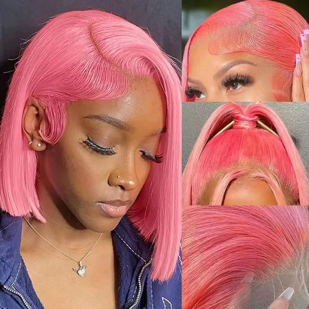 Perruque courte rose de 10 pou - Pre Parted 13X4 Lace Front Bob Wig avis et prix